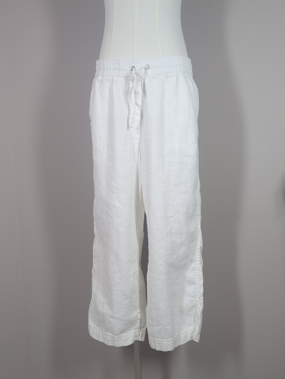 Jones New York White Linen-Blend Drawstring Chinos Cropped Wide Leg